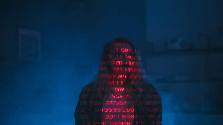 Person with binary code projection