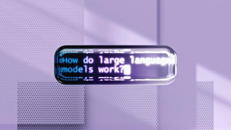 A futuristic capsule displaying the text 'How do large language models work?'