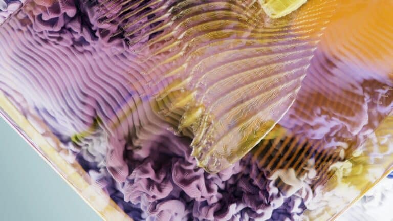 AI for Financial Auditing Services visualization showing abstract purple and gold data patterns representing financial analysis and audit trails
