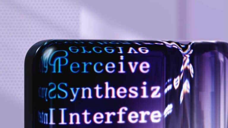 AI for Jury Consulting Services: Digital screen showing 'Perceive, Synthesize, Interfere' representing AI analysis in jury selection